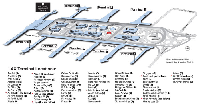 Mapa de situación del aeropuerto de Los Angeles