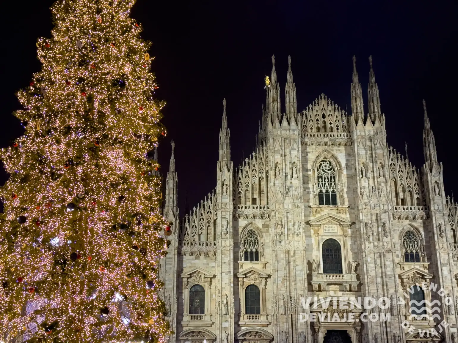 Árbol de Navidad en la plaza del Duomo iluminado